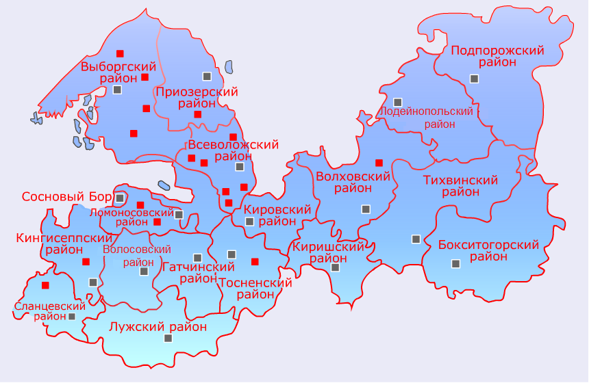 Карта схема ленинградской области